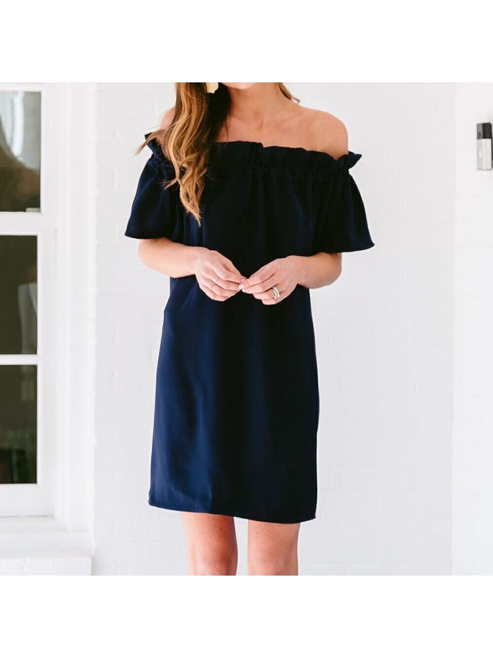 Pleione Off the Shoulder Navy Blue Dress Size XS, NWT